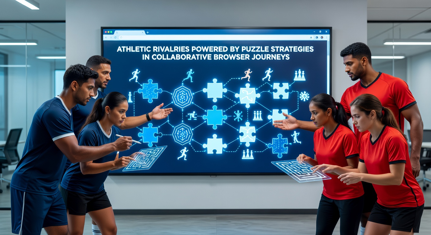 Players solving interconnected puzzles during a collaborative athletic journey in a browser-based multiplayer setting