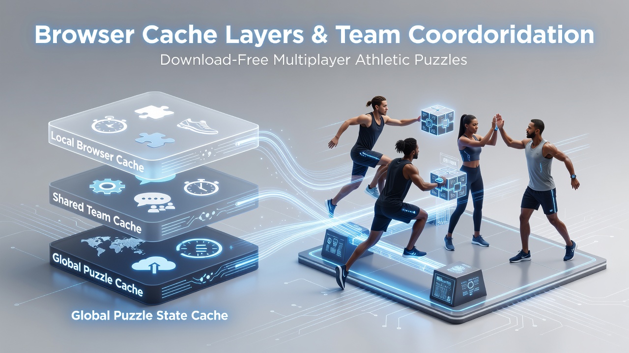 Illustration of browser cache layers managing data flow in multiplayer athletic puzzle environments