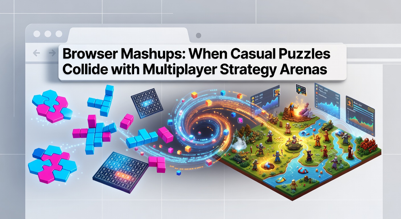 Vibrant screenshot of a browser-based game where players solve colorful puzzles while competing in a strategic multiplayer arena, featuring interconnected match-3 boards and territory control elements