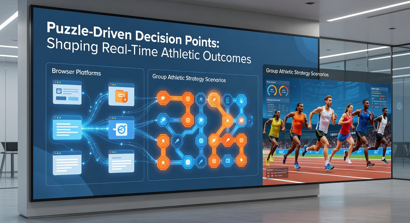 Browser interface showing puzzle elements overlaid on a virtual athletic field with multiple players coordinating in real time