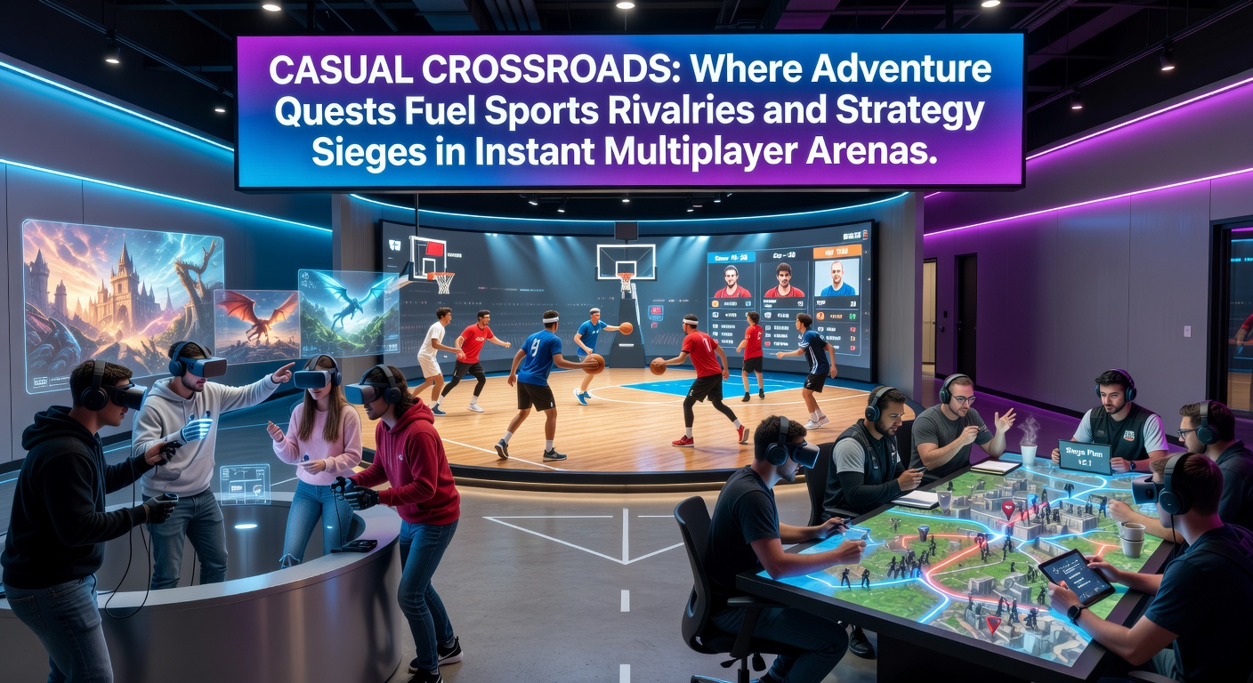 Players engaged in a dynamic multiplayer arena blending adventure quests with intense sports rivalries and strategic sieges, showcasing quick-match action on browser platforms