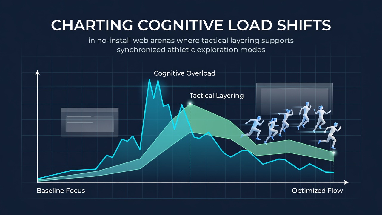 Diagram showing layered tactical interfaces in browser-based multiplayer athletic simulations with real-time cognitive demand indicators