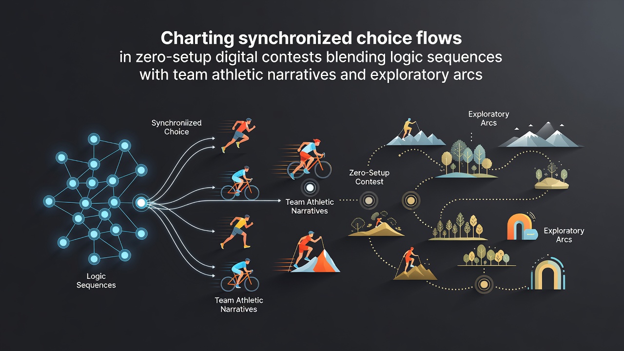 Illustration of synchronized team decisions in browser-based contests combining logic puzzles with athletic storylines