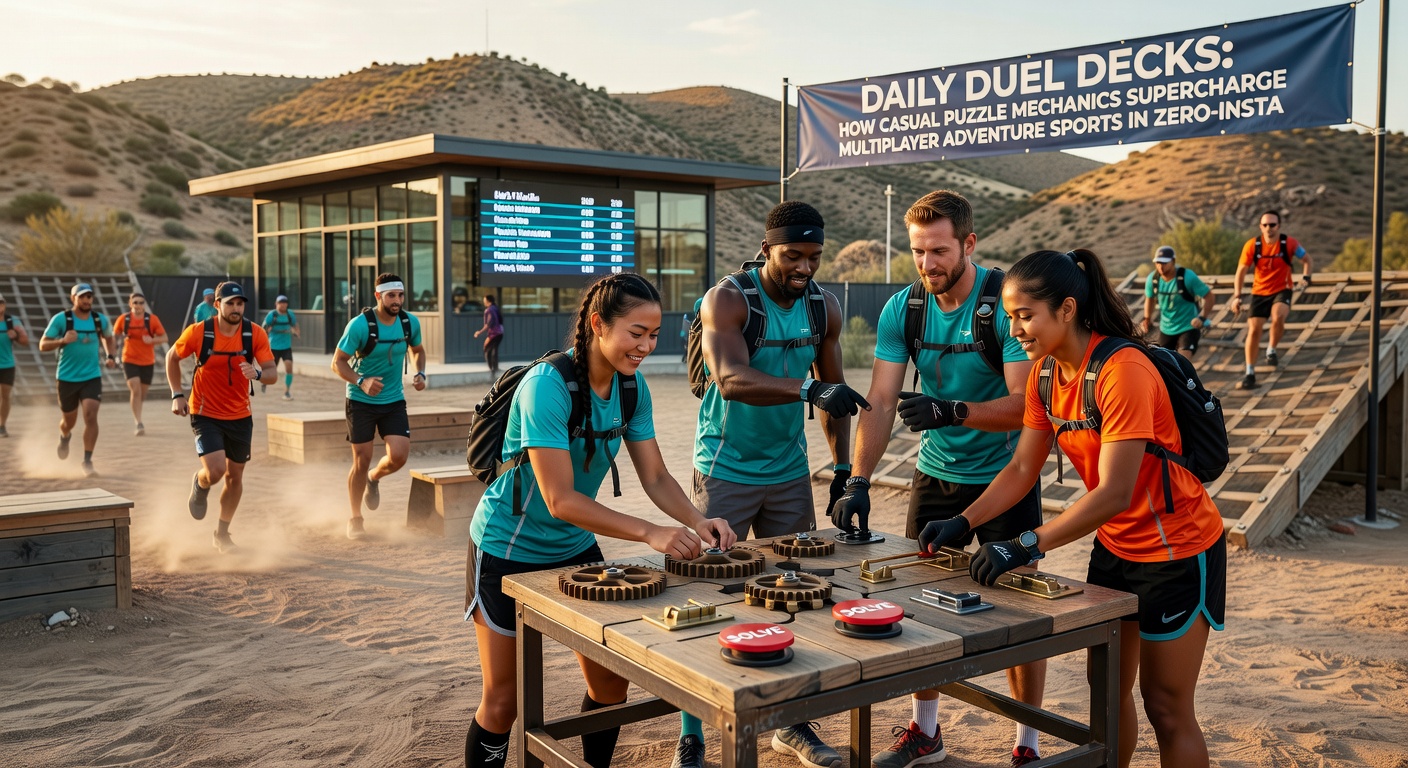 Dynamic screenshot of puzzle supercharge tokens activating during a multiplayer adventure sports duel, with racers dodging obstacles in a colorful zero-install arena