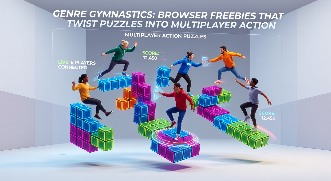 Players competing in a vibrant browser puzzle arena, matching tiles while dodging action hazards in real-time multiplayer chaos
