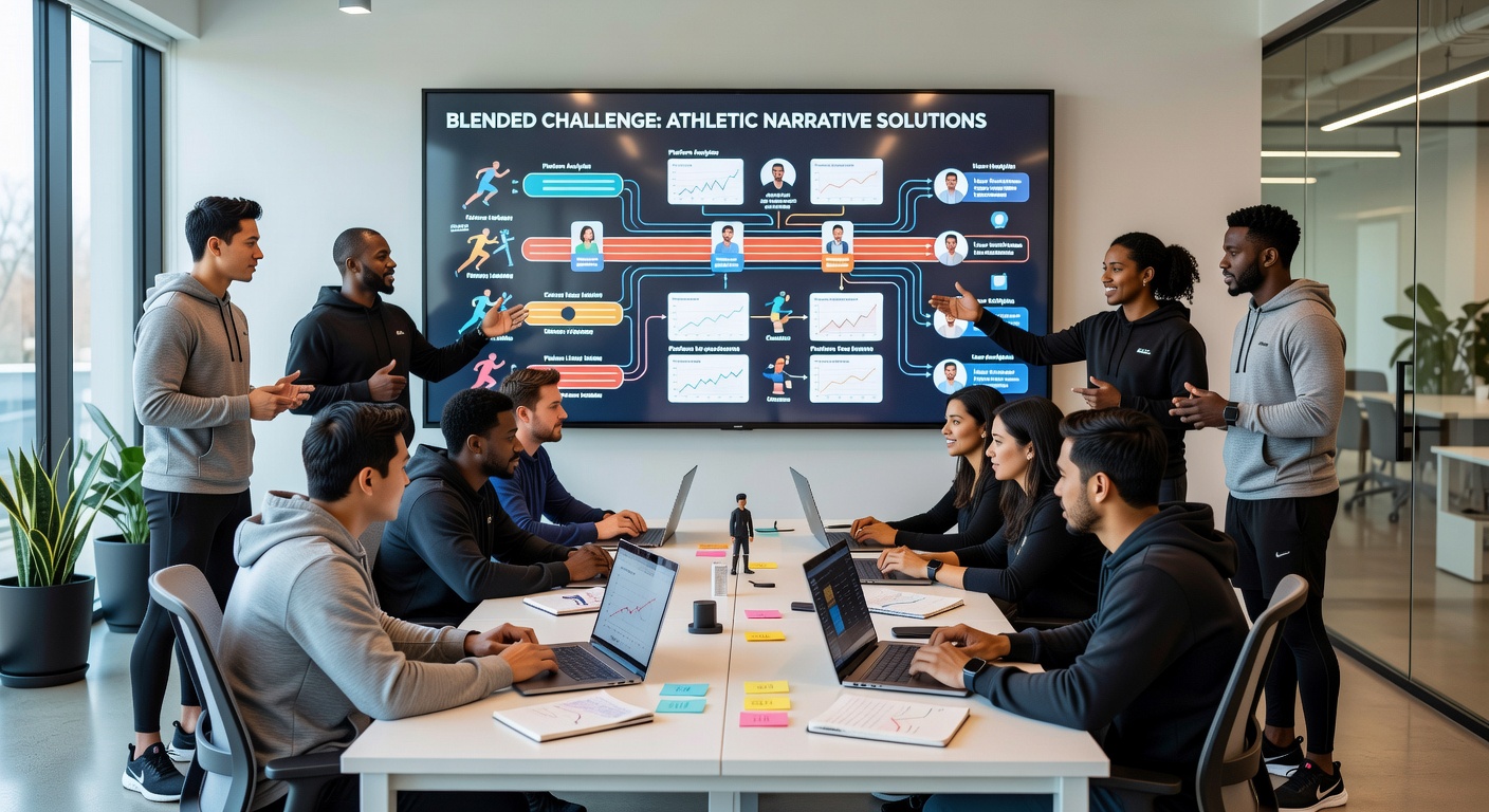 Group of players collaborating on a browser-based athletic narrative challenge with shared strategy overlays