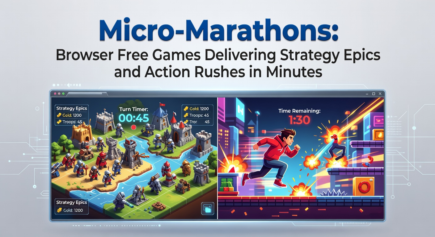 Dynamic screenshot of a browser-based micro-marathon game featuring fast-paced strategy units clashing in a compact arena