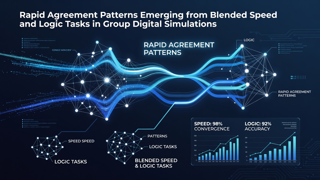 Participants reviewing shared data displays during a blended speed and logic group simulation exercise