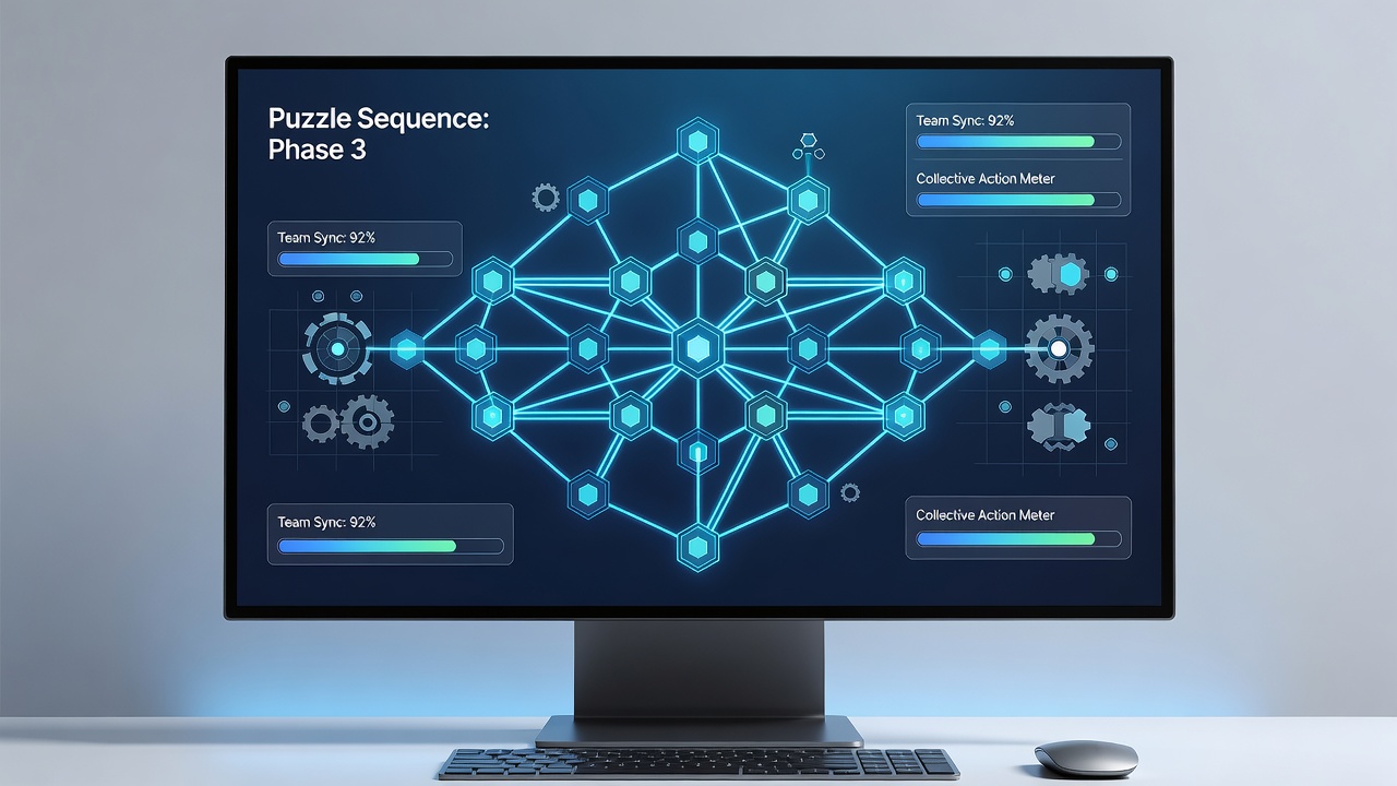 Visualization of synchronization metrics and group timing patterns during a multiplayer browser simulation