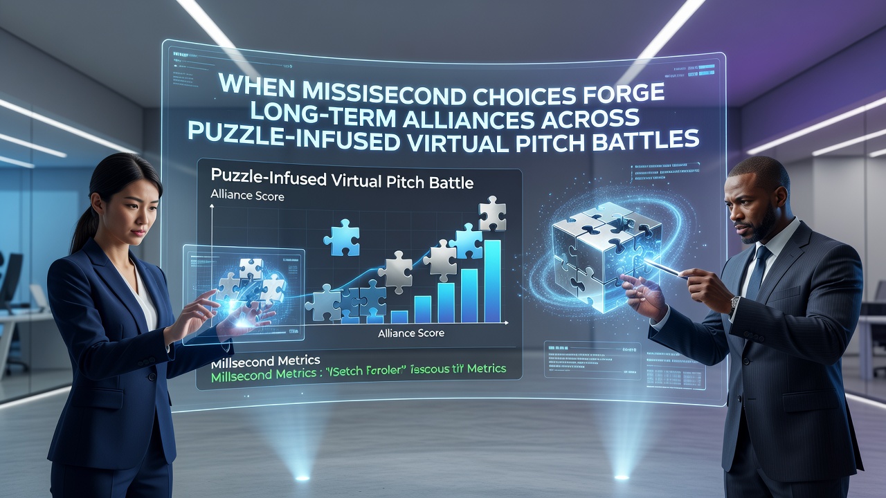 Players coordinating in a virtual pitch battle where puzzle tiles overlay a multiplayer sports arena